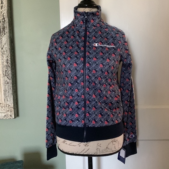Champion Women’s Allover Logo Track Jacket - Navy Print - Picture 4 of 16